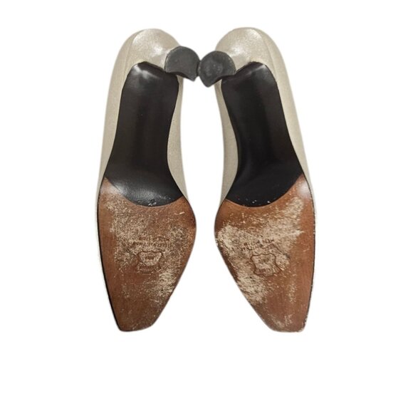 Stuart Weitzman Shimmer Champagne Womens 3" Heels -Size 8C Satin High Heels - Picture 7 of 14